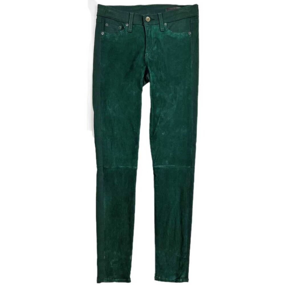 Rag & Bone Jean Hyde Skinny Lambs Leather Suede Green Women's Size 24